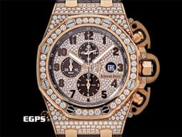 Audemars Piguet 愛彼 AP錶 Royal Oak 皇家橡樹 26215OR.ZZ.A801CR.01 玫瑰金材質 自動上鍊 <font color=#FF0000> 稀有原廠鑲嵌明亮型切割美鑽，滿天星面盤，鑽石錶殼及鑽帶扣，全錶鑲嵌過600顆鑽石的滿天星鑽錶款！絕對是高貴的象徵！</font> <font color=#FFFF33>此錶歡迎各路錶友以 PP、AP、RM、勞力士 來店交換，本店將以最高價評估～</font> 48mm