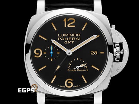 PANERAI 沛納海 Luminor 1950 3 Days GMT Power Reserve PAM01321 經典三明治面盤 淡褐色夜光時標 菸草面 藍色小秒針 PAM1321 三日鍊 GMT 兩地時間 動能儲存顯示  2020年保單 自動上鍊  44mm