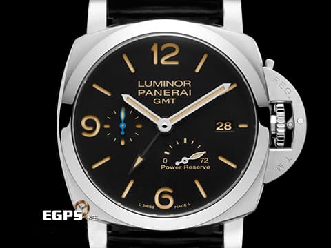 PANERAI 沛納海 Luminor 1950 3 Days GMT Power Reserve PAM01321 經典三明治面盤 淡褐色夜光時標 菸草面 藍色小秒針 PAM1321 三日鍊 GMT 兩地時間 動能儲存顯示 2023年台灣公司貨 自動上鍊  44mm