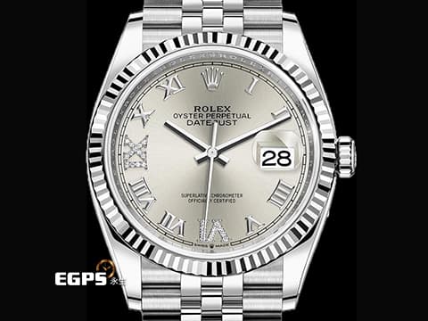 ROLEX 勞力士 Datejust 36 蠔式日誌型 126234 原廠VI、IX鑲鑽時標 銀色面盤 不鏽鋼 DJ36 經典三角坑紋錶圈 2023年保卡 紀念型（Jubilee）五銖錶帶 自動上鍊 36mm