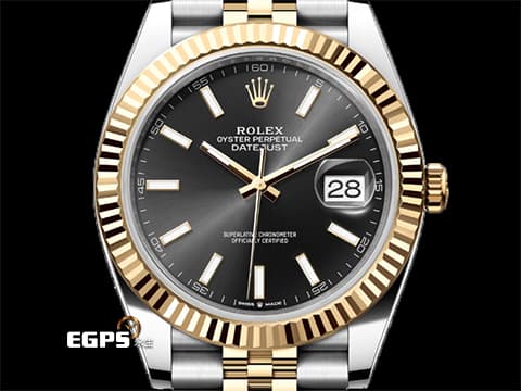 ROLEX 勞力士 DateJust 41 蠔式日誌型 126333 亮黑色面盤 DJ41 半金款 18K黃金 經典三角坑紋錶圈 2019年 紀念型（Jubilee）五銖錶帶 自動上鍊 41mm