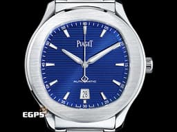 PIAGET 伯爵 Piaget Polo Date G0A41002 不鏽鋼材質 <font color="#FF0000">2025年卡</font>&nbsp;<font color="#4169e1">藍色雕紋面盤 百搭易襯、標誌性的枕形錶殼造型，搭上暗夜藍橫向雕紋面盤散發出令人心動的高貴感</font> 自動上鍊 42mm