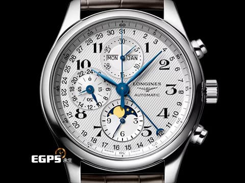 LONGINES 浪琴 Master Collection Chrono Moonphase 名匠 巨擘系列 L27734783&nbsp;銀白色經典麥粒飾紋面盤&nbsp;全日曆 月相盈虧 計時碼表&nbsp;藍鋼指針&nbsp;不鏽鋼&nbsp;2026年保單&nbsp;自動上鏈 42mm