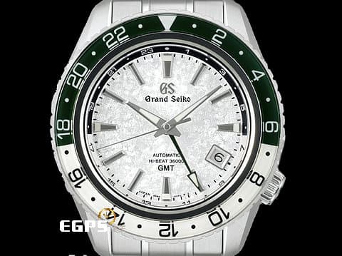 GRAND SEIKO 特級精工 Sport Collection SBGJ277 GMT兩地時間 SnowValley雪溪&nbsp;綠色陶瓷錶圈 雪白色紋理面盤 不鏽鋼材質&nbsp;2025年保卡&nbsp;自動上鍊 44.2mm