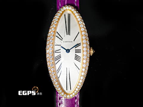 Cartier 卡地亞 Baignoire Allongee 2606 經典 大眼睛 精鑲絕美鑽圈、鑽石錶冠 長型 鵝蛋 玫瑰金材質 石英腕錶 21 x 47 mm