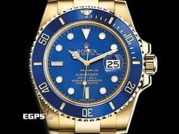 ROLEX 勞力士 Submariner 潛航者 116618LB 陶瓷框 18K黃金材質 <font color="#6da6d5">藍色面盤 全金藍水鬼 </font> <font color="#FF0000">2019年保卡</font> 自動上鍊 40mm