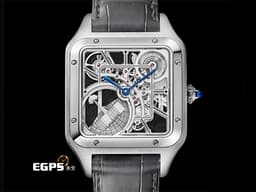 CARTIER 卡地亞 Santos-Dumont Micro-Rotor Skeleton 山度士 杜蒙特 微型擺陀鏤空腕錶 WHSA0032 <font color="#56add2">鏤空面盤 前置飛機造型微型自動盤</font> 大型款 經典 不鏽鋼材質 <font color="#ff0000">2024年保卡</font> 自動上鍊 31 x 43.5mm