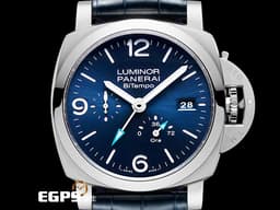 PANERAI 沛納海 Luminor BiTempo Power Reserve PAM1361 <font color=#0080FF>經典夜光三明治藍色面盤</font> PAM01361 三日鍊 小秒針 動能顯示 GMT 兩地時區 <font color=#FF0000>2024年保單</font> 自動上鍊 44mm
