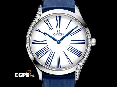 OMEGA 歐米茄 De Ville 碟飛 Trésor 42817366004001 不鏽鋼材質 原廠鑲鑽弧線造型設計錶殼 錶冠採用紅色「HyCeram」拋光並鑲嵌一顆鑽石 2025年保卡 石英機芯 36mm
