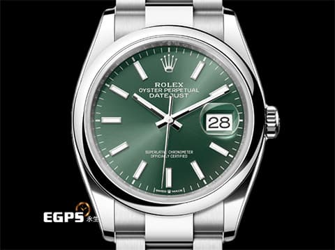 ROLEX 勞力士 DateJust 36 蠔式日誌型 126200 薄荷綠色面盤 DJ36 經典 不鏽鋼 2023年保卡 蠔式（Oyster）三節錶帶 自動上鍊 36mm