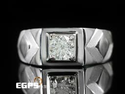白K金 天然鑽石 主石重0.50CT 噴砂處理  鑽石戒指 男戒