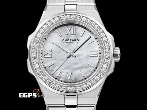 CHOPARD 蕭邦 ALPINE EAGLE 雪山傲翼 系列 298601-3002 不銹鋼材質 白色貝母面盤 原廠鑲嵌鑽石錶圈  2025年保單   自動上鍊 36mm