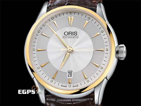 ORIS 豪利時 Artelier Date 藝術家 7591 銀灰色雕紋面盤 不鏽鋼 18K玫瑰金錶圈 0173375916351 大三針 2025年保卡 自動上鍊 40mm