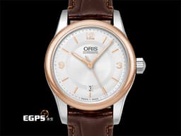 ORIS 豪利時 CLASSIC系列日期 經典大三針 01 561 7650 4331  <font color="#E0E0E0">銀白色面盤</font>  <font color="#FF5809">玫瑰金PVD塗層不鏽鋼錶圈</font>  <font color="#FF0000">2025年保單</font> 自動上鍊 28.5mm