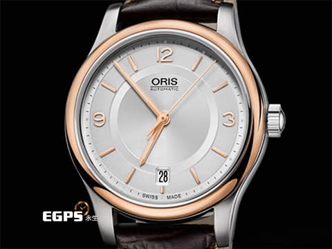 ORIS 豪利時 Classic Date 經典系列 7578 玫瑰金PVD塗層不鏽鋼錶圈、指針 半金款 0173375784331 大三針 2025年保單 自動上鍊 37mm