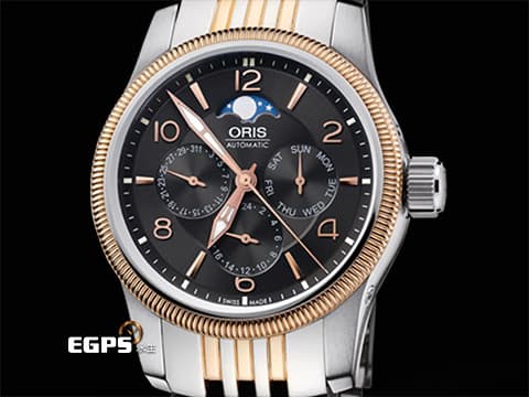 ORIS 豪利時 Big Crown Complication 大錶冠系列 7627-43 複雜功能 0158276274364 玫瑰金PVD塗層不鏽鋼 半金款 月相盈虧 星期日期 兩地時間 2025年保卡 自動上鍊 40mm