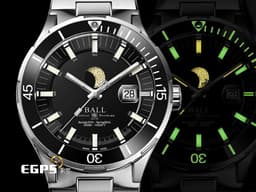 BALL WATCH 波爾錶 Roadmaster DM3150B-S14J-BK 不鏽鋼材質 <font color=#ffffff> 黑色單向旋轉陶瓷錶圈 月相顯示 </font> <font color=#FF0000>2025保單 限量1000只 3H自體發光微型氣燈</font> 自動上鍊 43mm