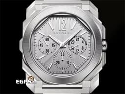 BVLGARI 寶格麗 Octo Finissimo Chronograph GMT 不鏽鋼材質 103661 兩地時間 計時碼錶 <font color=#e2e2e2>銀色垂直髮絲紋面盤 鍍銠時標</font> 超薄 <font color=#FF0000>2024年保單</font> 自動上鍊 43mm