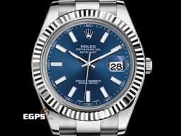 ROLEX 勞力士 Datejust II 經典 蠔式日誌型 116334 <font color=#0066FF>藍色面盤 柱狀夜光時標</font> DJ41 不鏽鋼 18K白金三角坑紋錶圈 自動上鍊 41mm