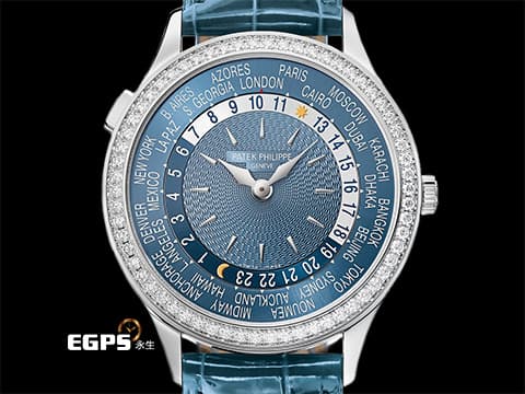 Patek philippe 百達翡麗 PP錶 Complications 複雜功能時計 World Time 世界時區 7130G-016  原鑲鑽圈 灰藍色中央雕紋面盤 18K白金材質 7130 G 2025年3月保單 自動上鍊 36mm