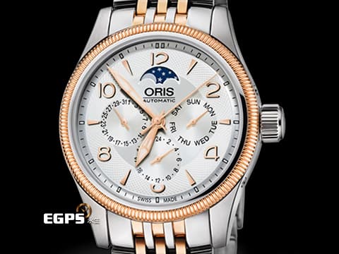 ORIS 豪利時 Big Crown Complication 大錶冠系列 01 582 7678 4361-07 8 20 32 玫瑰金PVD塗層不鏽鋼 半金款 月相盈虧 星期日期 兩地時間 2025年保卡 自動上鍊 40mm