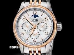 ORIS 豪利時 Big Crown Complication 大錶冠系列 01 582 7678 4361-07 8 20 32 <font color="#f3baa1">玫瑰金PVD塗層不鏽鋼 半金款</font> <font color="#f9e2c3">月相盈虧 星期日期 兩地時間</font> <font color="#FF0000">2025年保卡</font> 自動上鍊 40mm