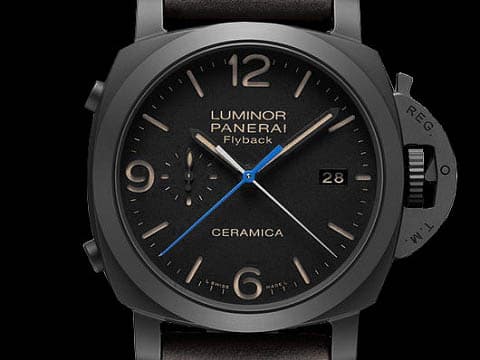 PANERAI 沛納海 Luminor 1950 3 Days Chrono Flyback PAM580 三日鍊 飛返 計時碼表 經典三明治面盤 淡褐色夜光時標 菸草面 PAM00580 黑陶瓷 2019年台灣公司貨 自動上鍊 44mm