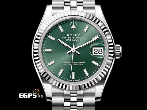 ROLEX 勞力士 Datejust 31 蠔式日誌型 278274 薄荷綠色面盤 DJ31 經典三角坑紋錶圈 2025年新式保卡 紀念型（JUBILEE）五銖錶帶 僅試戴極新品 自動上鍊 31mm