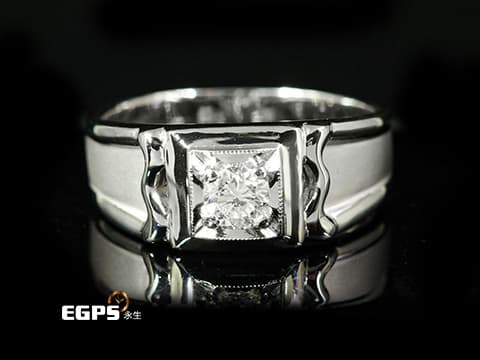 白K金 天然鑽石 主石重0.35CT 噴砂處理  鑽石戒指 男戒