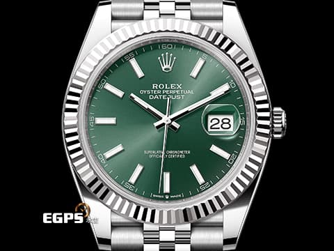 ROLEX 勞力士 Datejust 41 蠔式日誌型 126334 薄荷綠色面盤 不鏽鋼 DJ41 經典三角坑紋錶圈 2025年保卡 紀念型（Jubilee）五銖錶帶 自動上鍊 41mm