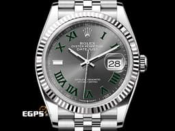 ROLEX 勞力士  Datejust  126234 蠔式 不鏽鋼材質&nbsp;<font color="#FF0000">2025年新卡 </font><font color="#00FF00">綠羅馬時標面盤</font> <font color="#FFFF33">費德勒款</font>&nbsp;白K金三角坑紋錶圈 紀念型（Jubilee）錶帶 自動上鍊 36mm&nbsp;
