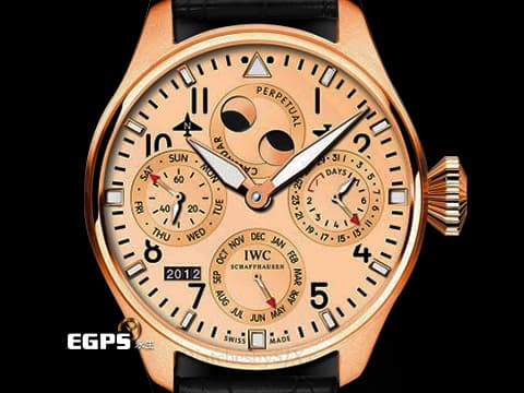 IWC 萬國 BIG PILOTS 大飛行員 萬年曆 IW502639 18K玫瑰金材質  七日鍊動力儲存顯示  經典南北月相萬年曆腕錶、四位數字年份顯示  自動上鍊 46mm