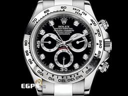 ROLEX 勞力士 Daytona 迪通拿 116509G 18K白金材質 <font color="#05f0f0">黑色面盤搭配原廠鑲嵌鑽石時標</font>&nbsp;<font color="#FF0000">2020年新式綠卡 錶友珍藏未使用品&nbsp;</font>自動上鍊 40mm