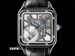 CARTIER 卡地亞 Santos-Dumont 山度士 杜蒙特 WHSA0044 黑色真漆不鏽鋼材質 <font color="#49bcd7"> 飛機造型微型擺陀鏤空面盤 </font> <font color="#ffff55">藍色凸圓形合成尖晶石錶冠</font> <font color="#FF0000">2026年保卡&nbsp;</font>自動上鍊 31mm