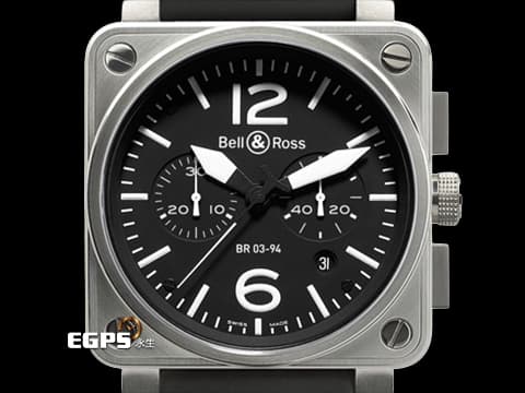 Bell &amp; Ross 柏萊士 BR03-94-S 不鏽鋼材質 飛鷹戰士 黑色面盤 計時碼錶 自動上鍊 42mm
