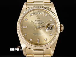 ROLEX 勞力士 Day-Date 36 蠔式 星期日曆型 18238A&nbsp;<font color="#f7da45">原廠鑽石時標 皇帝金色面盤 18K黃金材質</font><font color="#FF0000"> </font>DD36 經典三角坑紋錶圈&nbsp;18238 A <font color="#ff0000">元首型（President）錶帶 總統帶</font> 自動上鍊 36mm