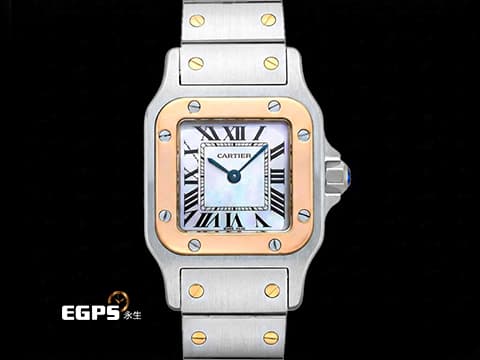 Cartier 卡地亞 Santos Galbee SM 山度士 W20103C4 珍珠貝母面盤&nbsp;小型&nbsp;玫瑰金 半金款&nbsp;經典 亞洲限定款 石英機芯 24x24mm