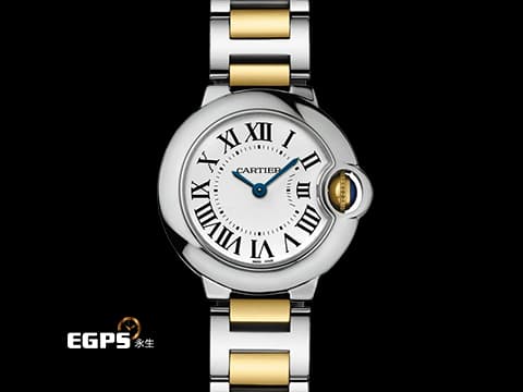 CARTIER 卡地亞 Ballon Bleu de Cartier 藍氣球 W69007Z3 雙色精鋼與18K黃金鏈節&nbsp;藍鋼劍形指針、羅馬數字時標&nbsp;石英機芯 28.6mm