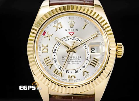 ROLEX 勞力士 Sky-Dweller 蠔式 天行者 326138&nbsp;絕版羅馬數字時標面盤&nbsp;18K黃金材質 沙羅裝置 年曆錶 經典三角坑紋錶圈&nbsp;2017年保卡 自動上鏈 42mm