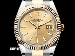 ROLEX 勞力士 DateJust 41 蠔式日誌型 126333 <font color="#f5dea8">皇帝金面盤</font> 18K黃金材質 半金款 DJ41 經典三角坑紋錶圈 <font color="#FF0000">2025年新式綠卡 蠔式（Oyster）三節錶帶</font> 自動上鍊 41mm