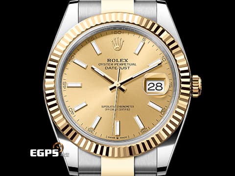 ROLEX 勞力士 DateJust 41 蠔式日誌型 126333 皇帝金面盤 18K黃金材質 半金款 DJ41 經典三角坑紋錶圈 2025年新式綠卡 蠔式（Oyster）三節錶帶 自動上鍊 41mm
