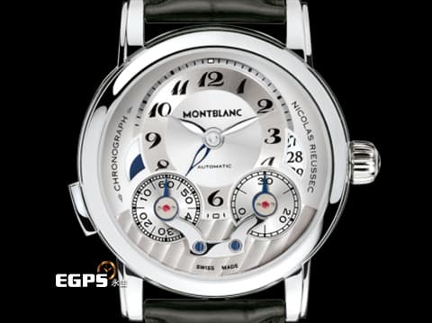 MONTBLANC 萬寶龍 Nicolas Rieussec Chronograph 7138 明星傳承系列 106595 尼可拉斯 三日鍊 單按把 計時碼表 兩地時間 灰色偏心面盤 不鏽鋼材質&nbsp;自動上鍊 43mm