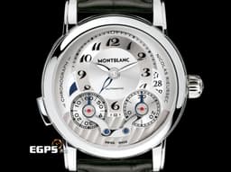 MONTBLANC 萬寶龍 Nicolas Rieussec Chronograph 7138 明星傳承系列 106595 <font color="#05f0f0">尼可拉斯 三日鍊 單按把</font> 計時碼表 兩地時間 <font color="#e8eced">灰色偏心面盤</font> 不鏽鋼材質<font color="#FF0000">&nbsp;</font>自動上鍊 43mm