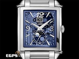 Girard-Perregaux 芝柏 GP錶 Vintage 1945 XXL 系列 Large Date Moon Phases <font color="#4b89ec">藍色鏤空面盤</font> 25882 大日期窗 月相盈虧 小秒針 不鏽鋼&nbsp;<font color="#FF0000">2019年保單</font>&nbsp;自動上鍊 36x35mm