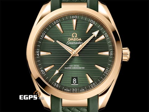 OMEGA 歐米茄 Seamaster 海馬 Aqua Terra 150 系列 22052412110001&nbsp;綠色橫甲板紋面盤 大三針 Moonshine金材質 同軸擒縱 2025年保卡 自動上鍊 41mm