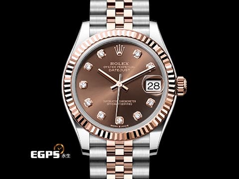 ROLEX 勞力士 DATEJUST LDAY 278271 巧克力色面盤 蠔式 玫瑰金半金款  2021年保單  原廠鑽石時標 紀念型五格鏈節錶帶款  自動腕錶 31mm