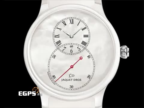 JAQUET DROZ 雅克德羅 JD錶 Grande Seconde J003036208 白色陶瓷材質 白色珍珠貝母面盤 原廠鑲嵌鑽石裝飾白色錶帶&nbsp;2021年保卡 新錶訂價：566,000元&nbsp;自動上鍊 44mm