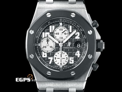 Audemars Piuget 愛彼 AP錶 Royal Oak Offshore Chronograph 皇家橡樹 離岸型 25940SK.OO.D002CA.03&nbsp;黑色格紋面盤 經典黑色橡膠外框&nbsp;計時碼表 不鏽鋼材質&nbsp;台灣公司貨 自動上鍊 42mm