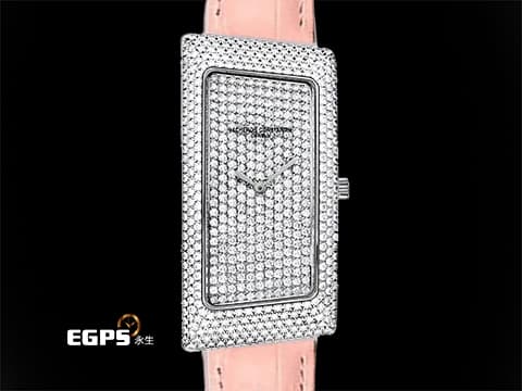 Vacheron Constantin 江詩丹頓 25010 18K白金材質 精鑲滿天星鑽石面盤、錶圈 精鑲鑽石錶扣&nbsp;整支錶重約1.68兩 石英機芯 23mm