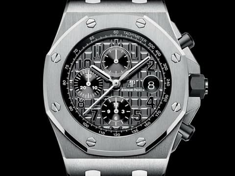 Audemars Piguet AP錶 愛彼錶 Royal Oak Offshore  皇家橡樹離岸型  26470ST.OO.A104CR.01 不鏽鋼材質 啞灰色Méga Tapisserie超大型格紋裝飾面盤 羅馬數字時標&nbsp;自動上鏈 42mm